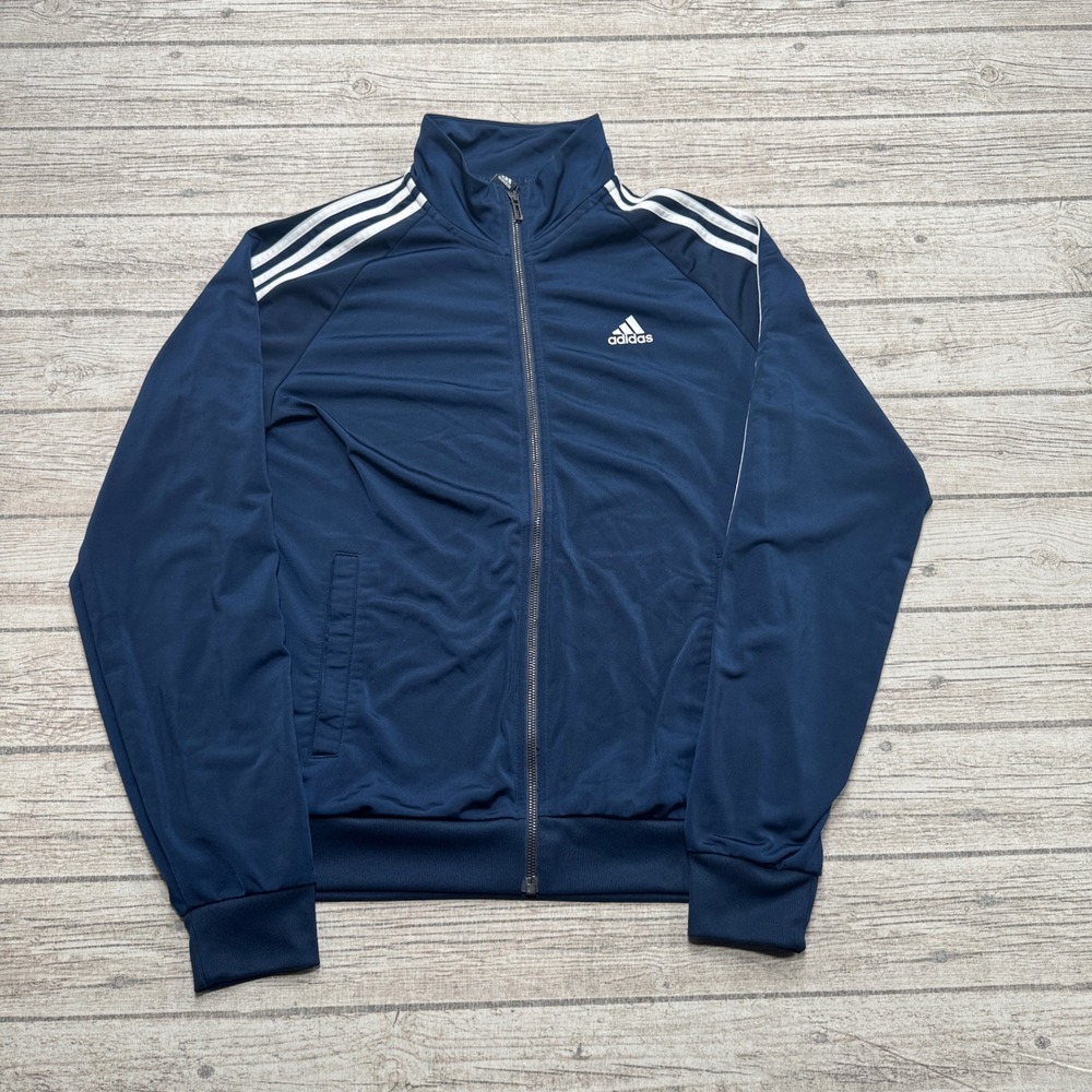 Adidas Track Jacket Men's Medium Navy Blue 3-Stripe Athletic Sportswear Training